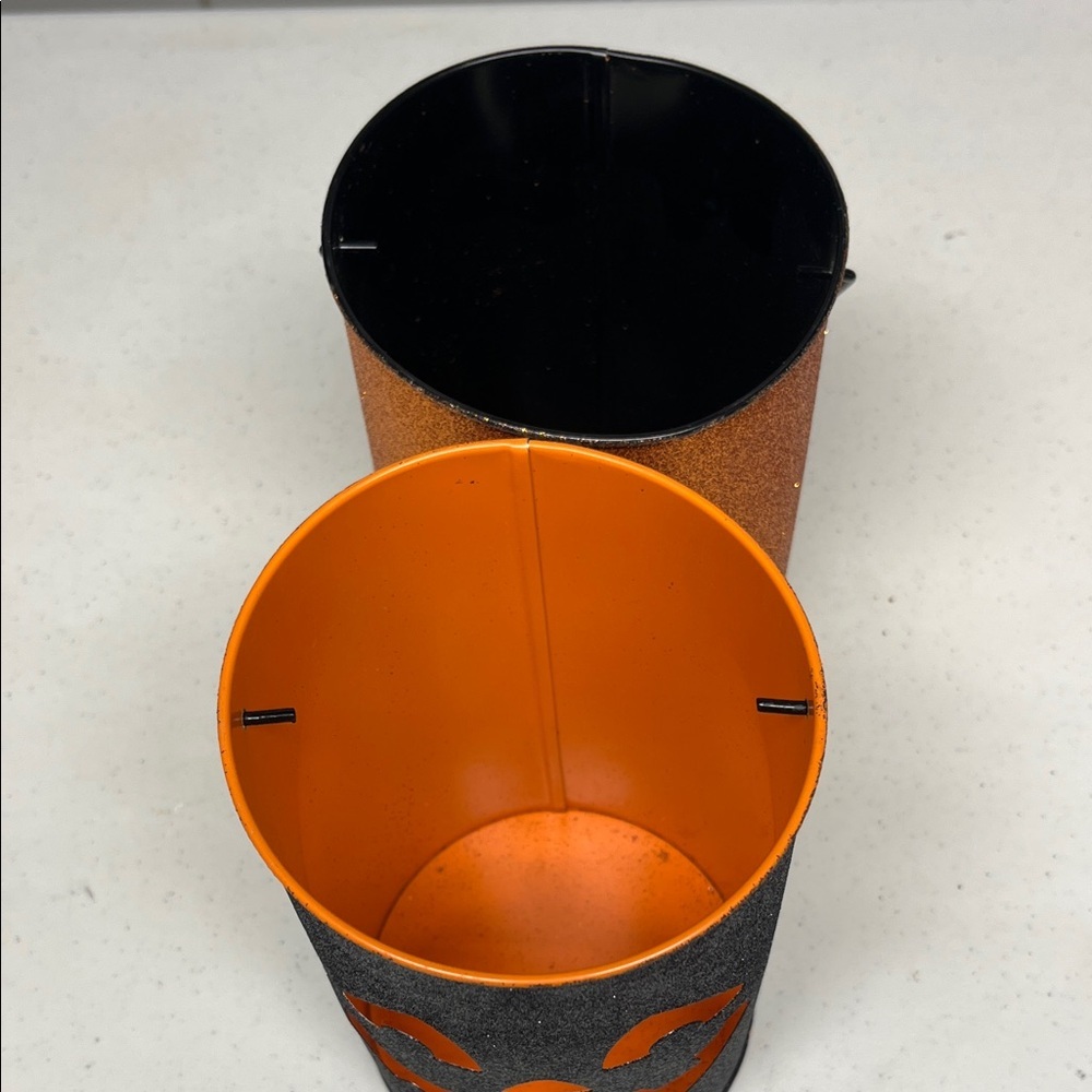 Set of 2 Glitter Jack O Lantern Halloween Buckets Orange Black Decor 7” - Picture 6 of 9